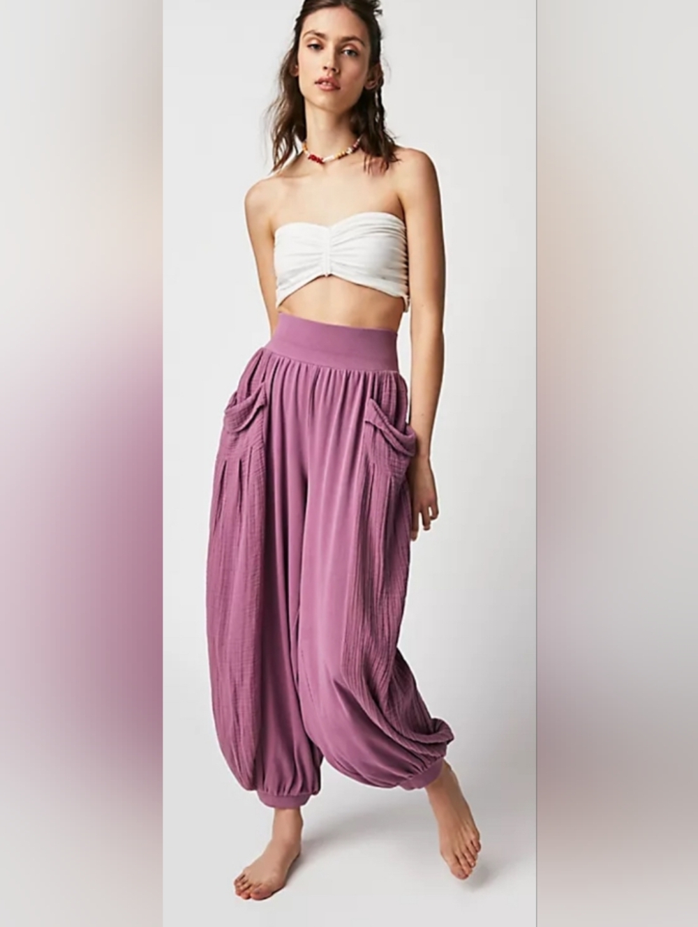 FREE PEOPLE Beach Kairi Pants Oversized Harem Sweatpants Joggers Pink Boudoir S
